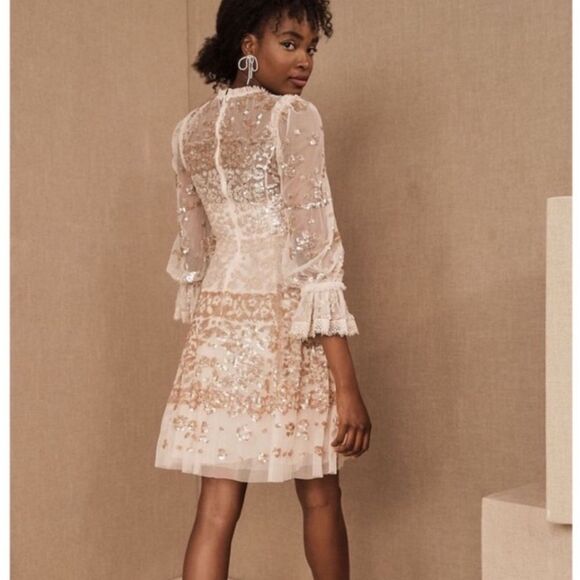 BHLDN Needle & Thread Pink Sequin Long Sleeve Dress, Size 0 NWOT - Picture 2 of 15